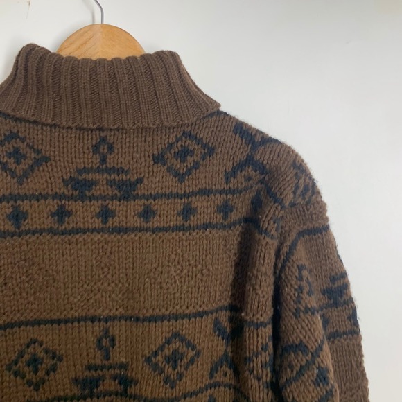 Gap Vintage Wool Brown Fair Isle Chunky Knit Turtleneck Sweater Pullover Size S - Picture 5 of 13